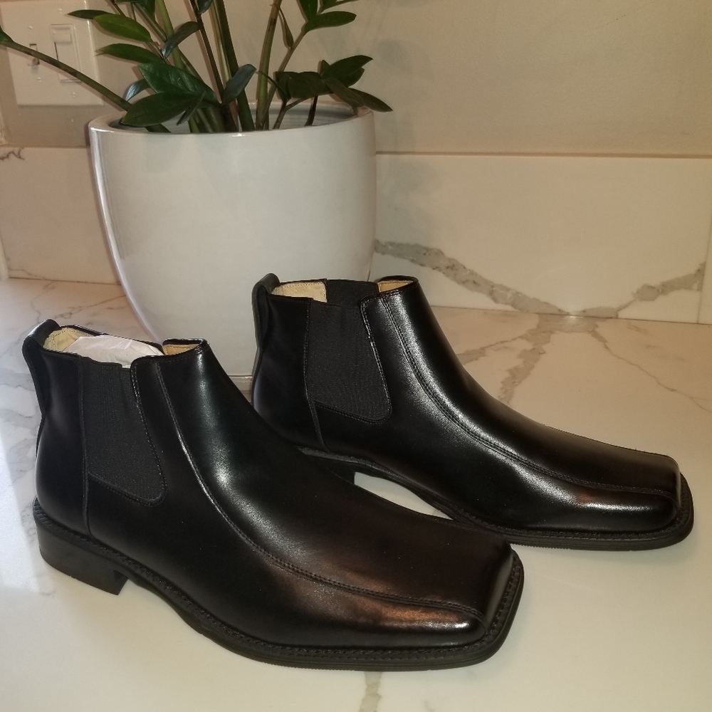 New black leather ankle boots